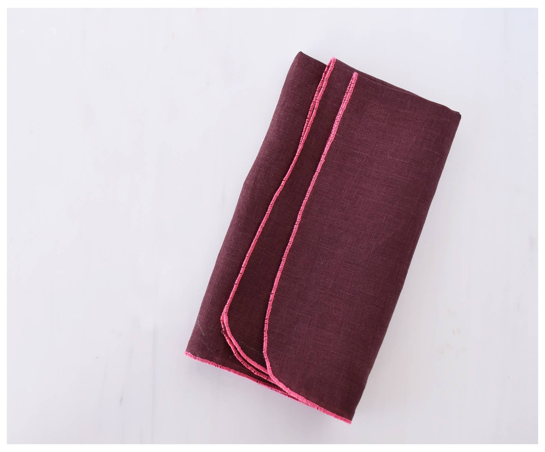 Truffle Linen Napkins with Pink Stitching