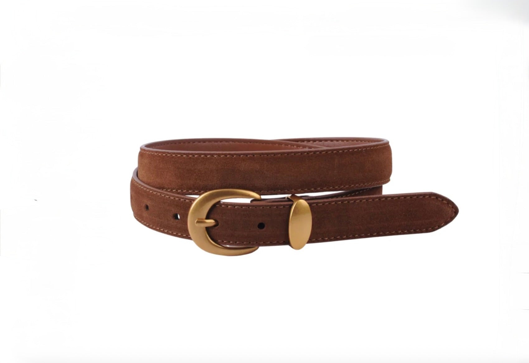 Suede Belt with Gold Curve Buckle