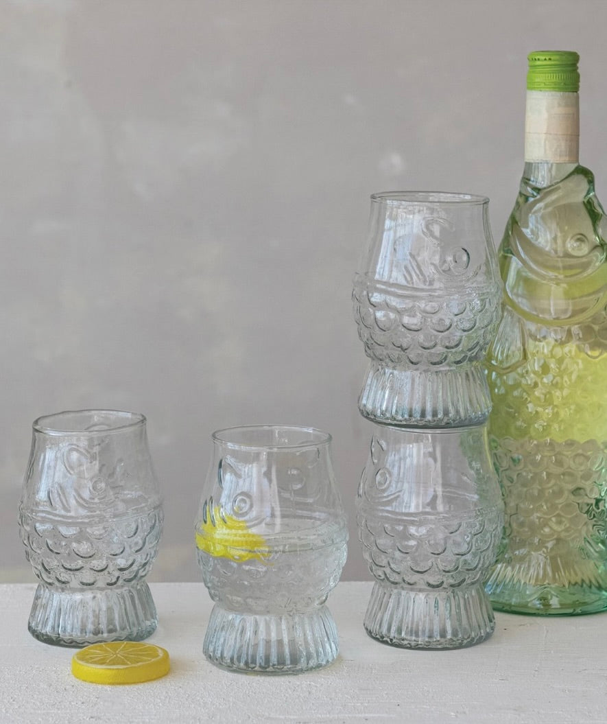 fish drinking glass