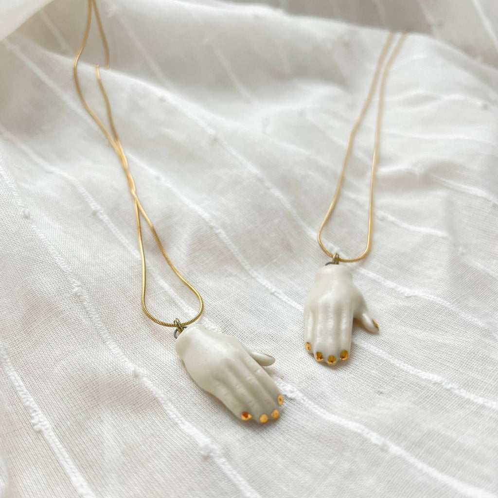 Ceramic White and Gold Hand Pendant Necklace