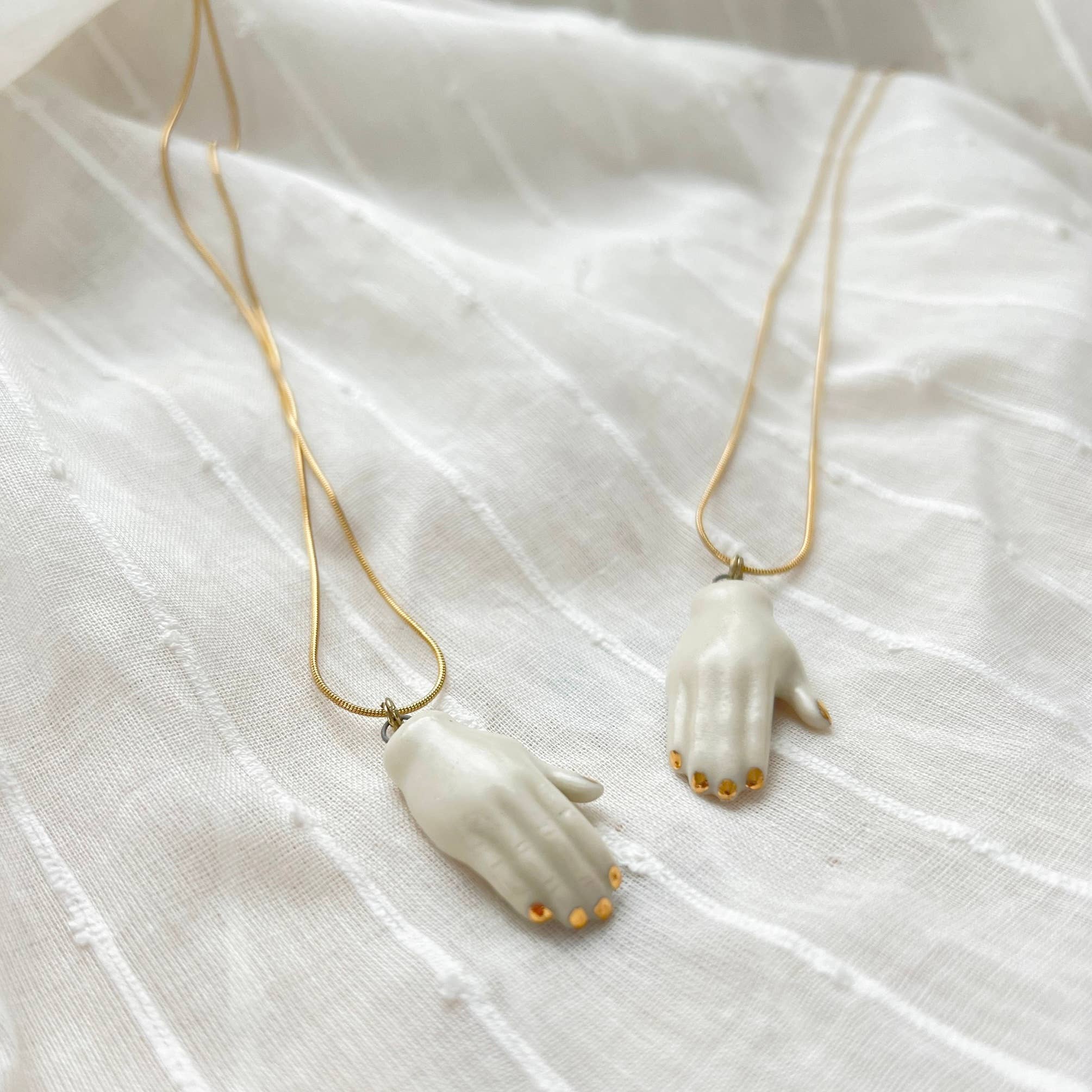 Ceramic White and Gold Hand Pendant Necklace