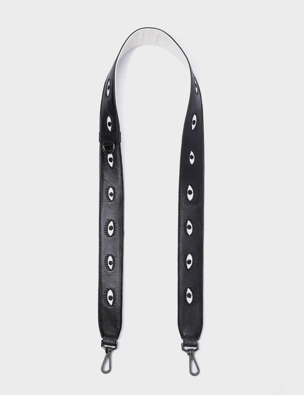 Embroidered Eyes Leather Shoulder Strap:  Black