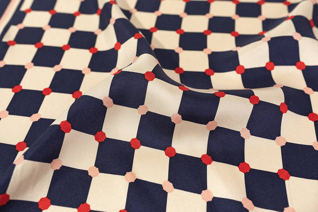 "Checkerboard" Silk Bandana: Americana / 65cm*65cm