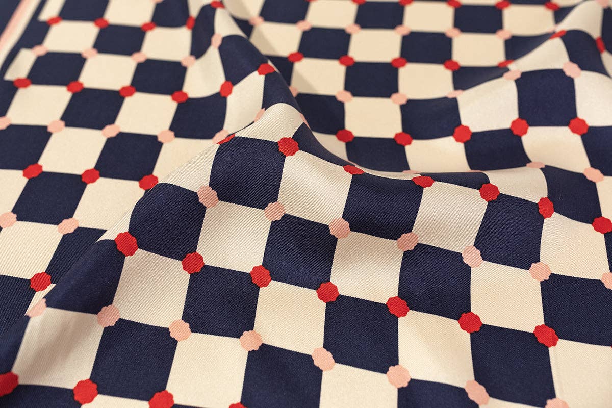 "Checkerboard" Silk Bandana: Americana / 65cm*65cm