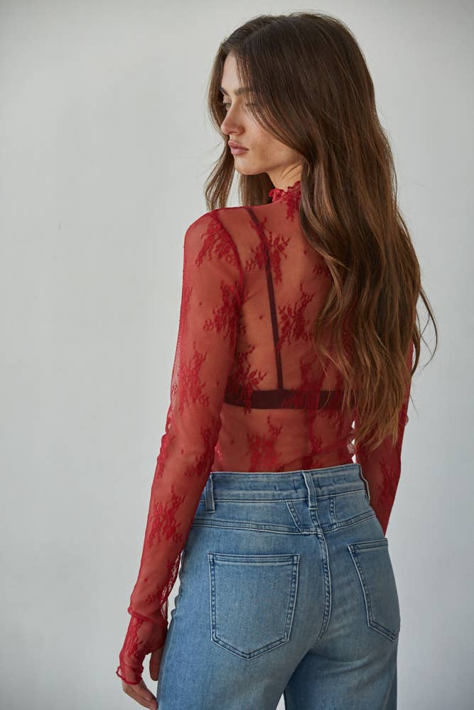 Lace Longsleeve Layering Top: Ruby