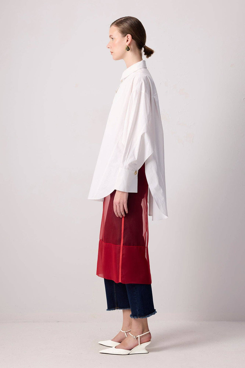 Sheer Organza Overlay Skirt:  Red