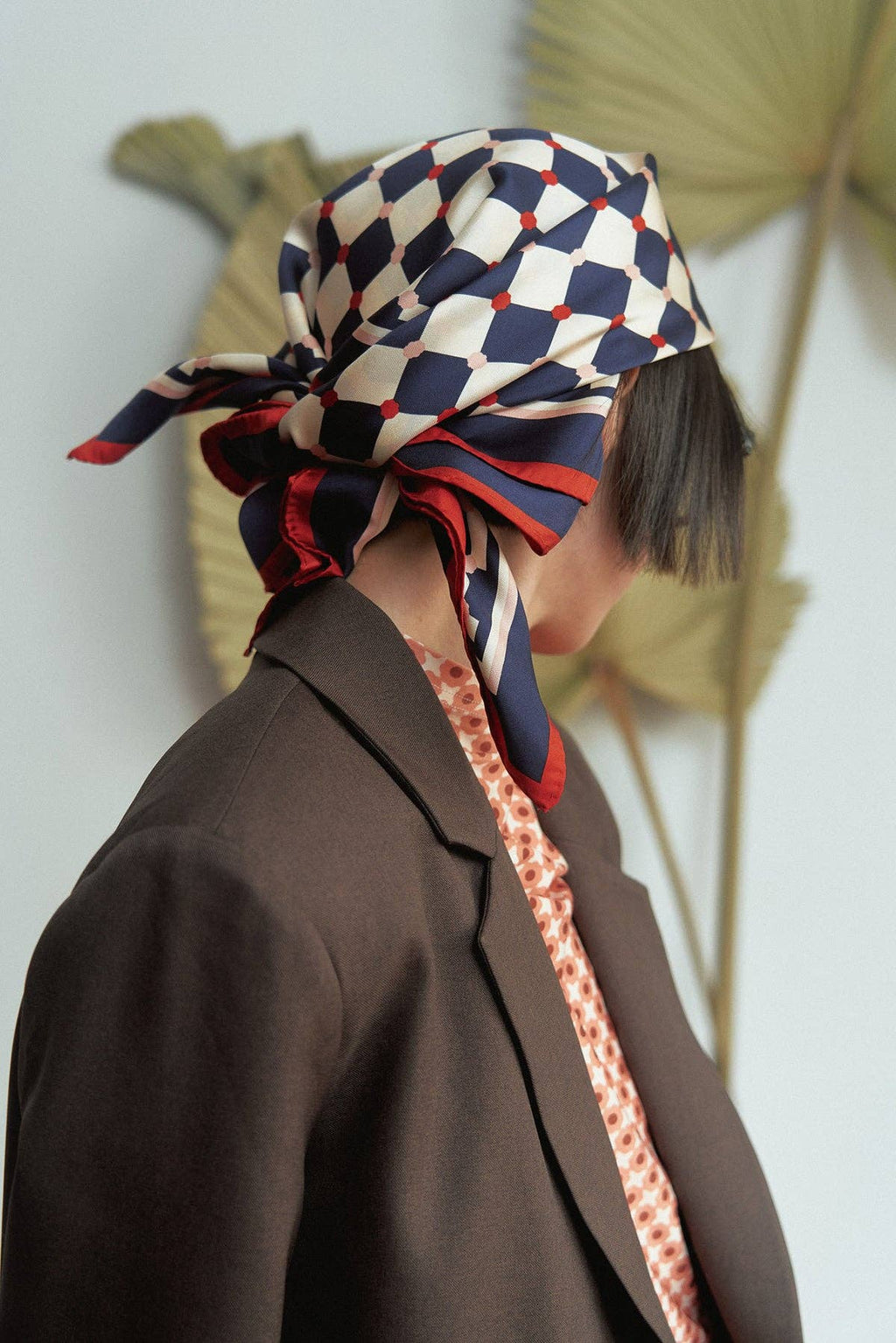 "Checkerboard" Silk Bandana: Americana / 65cm*65cm