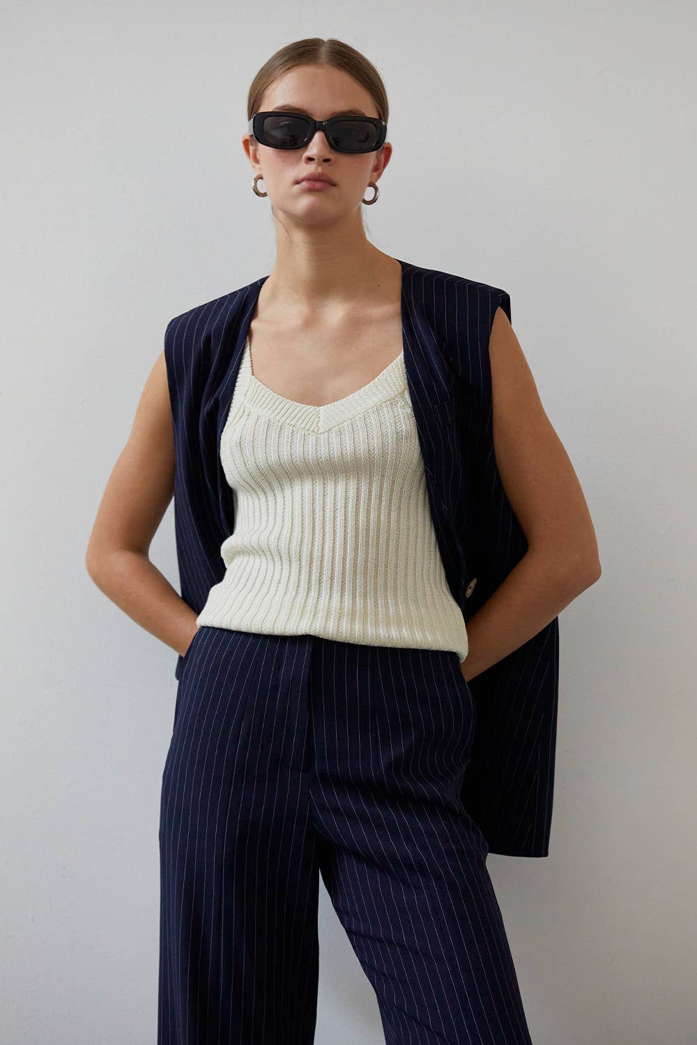 Sleeveless Pinstripe Blazer Vest