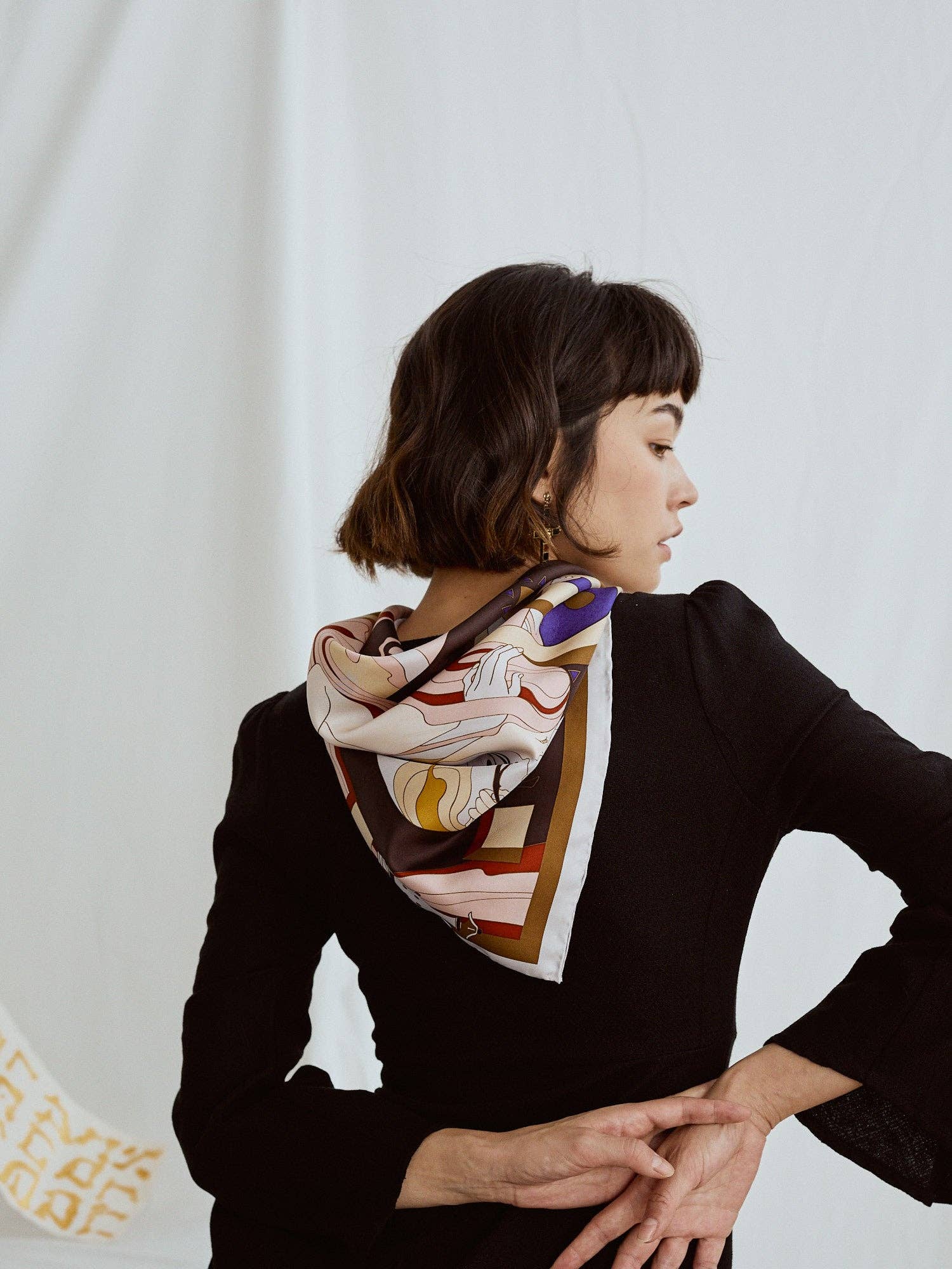 "The Kiss" Bandana Silk Scarf: Pink & Brown