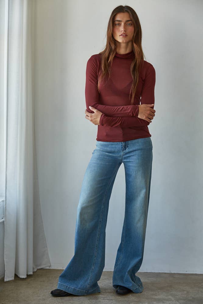 Sheer Lightweight Turtleneck: Burgundy