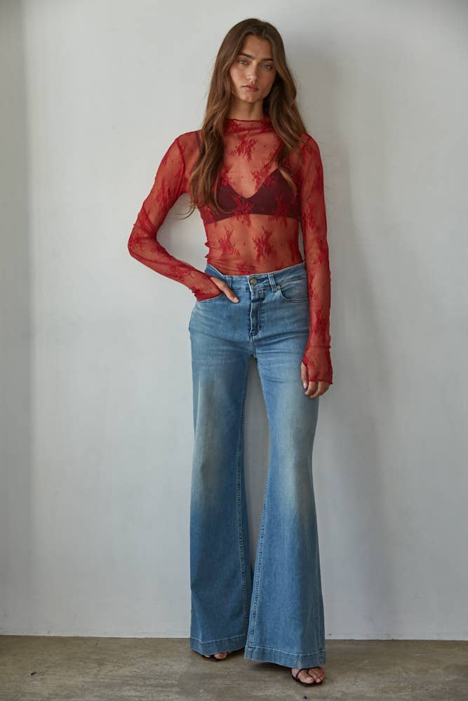 Lace Longsleeve Layering Top: Ruby