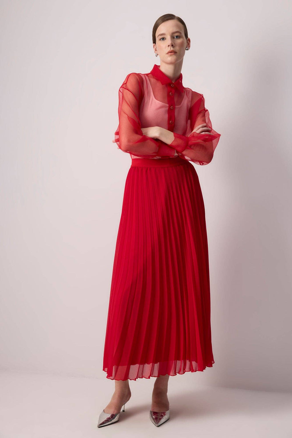 Elegant Pleated Chiffon Maxi Skirt - High Waisted