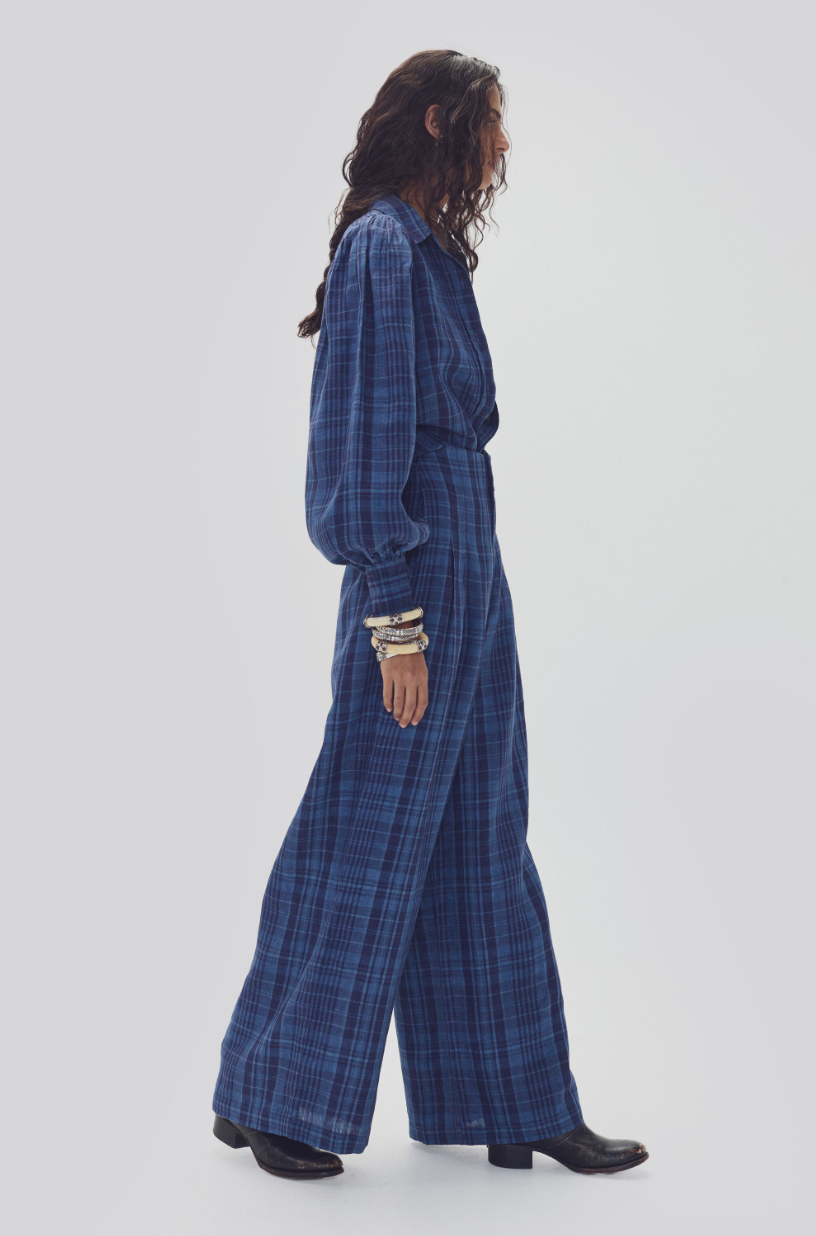 Culotte Linen Pants - Ocean Checks