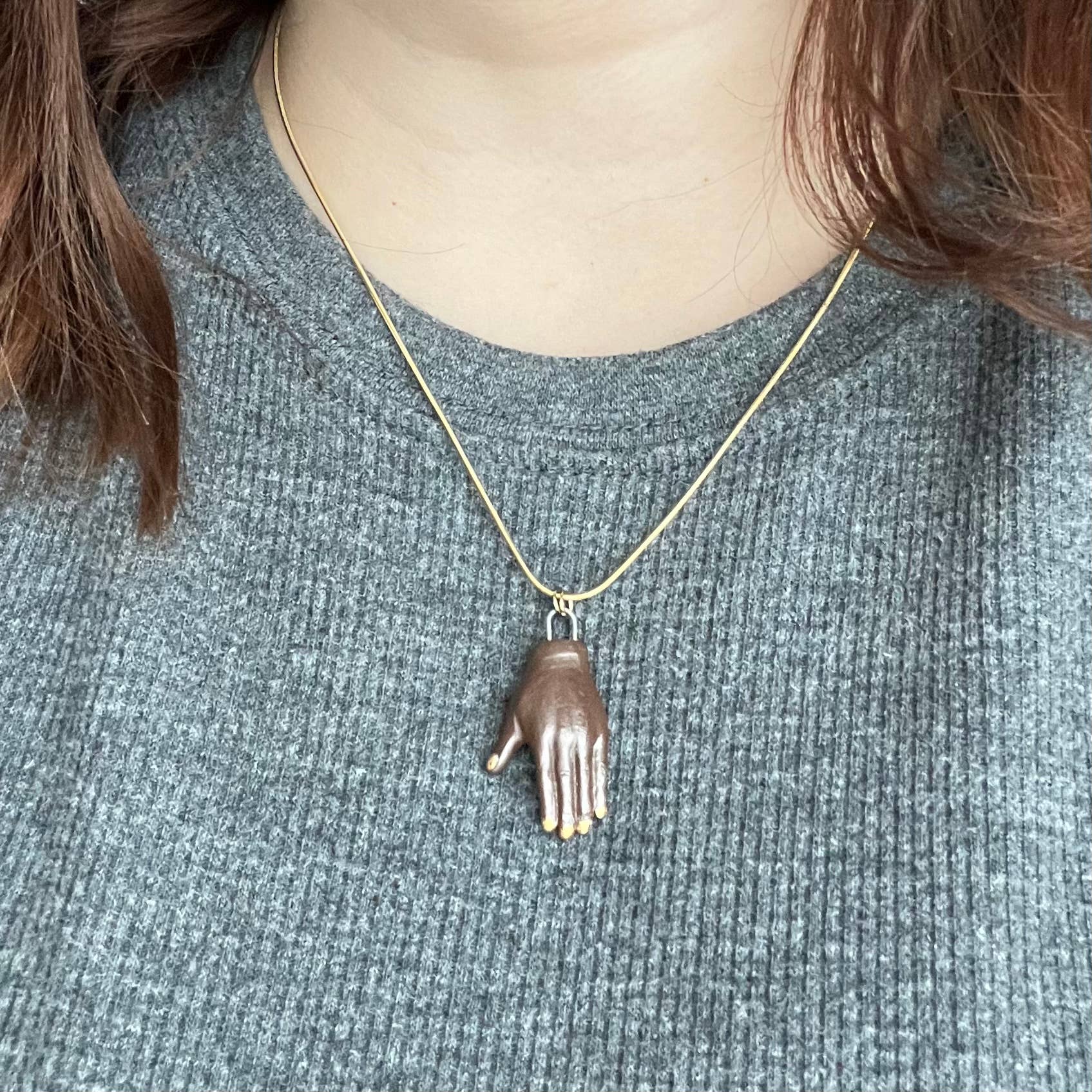 Ceramic Brown and Gold Handpainted Pendant Necklace