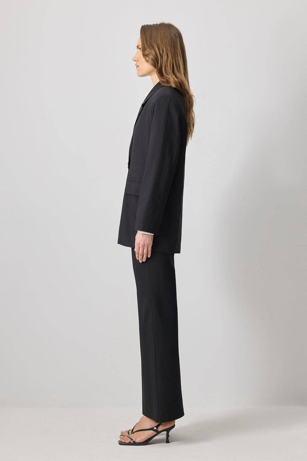 Polished Blazer with Gold Statement Button:  Black