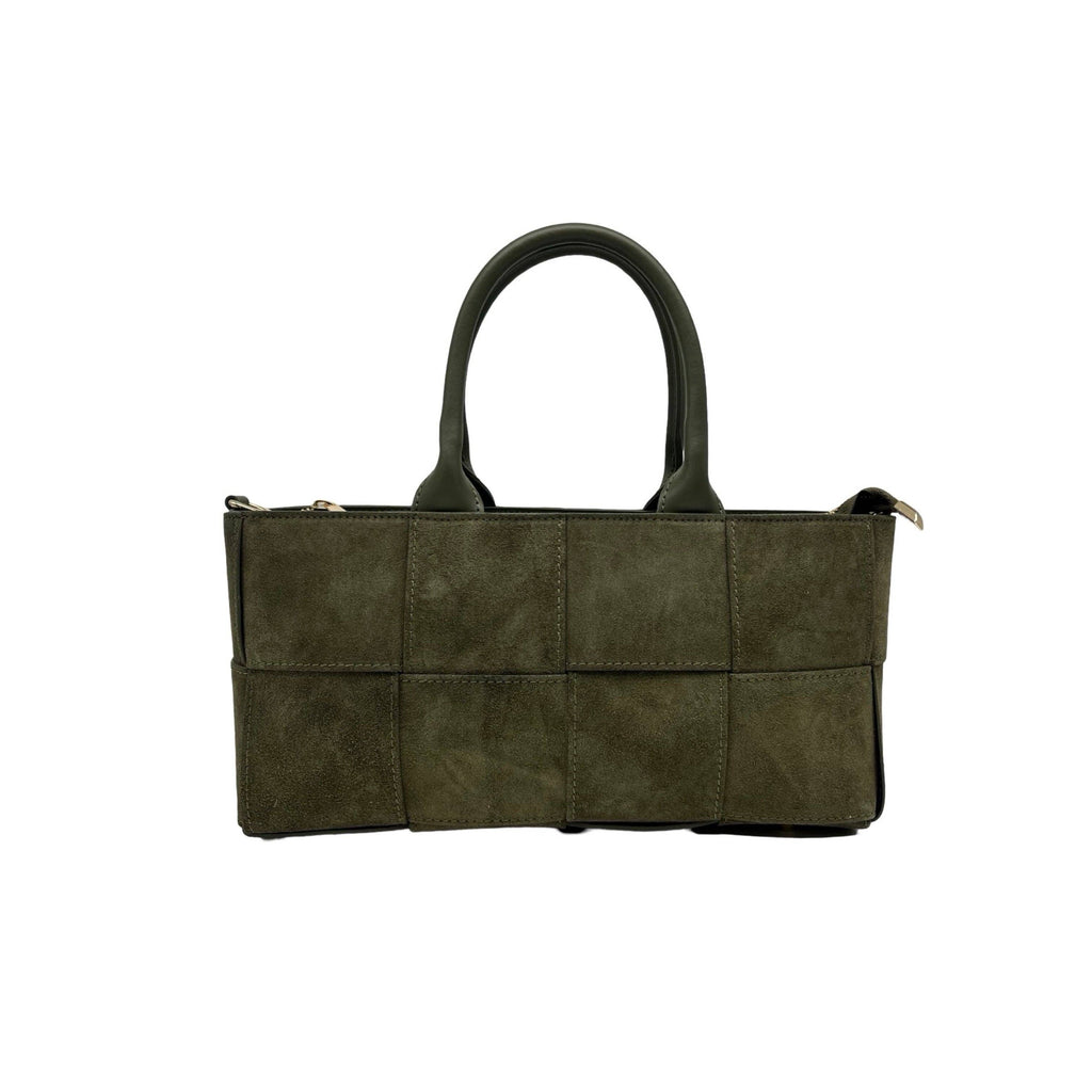 SUEDE LEATHER HANDBAG:  Khaki green