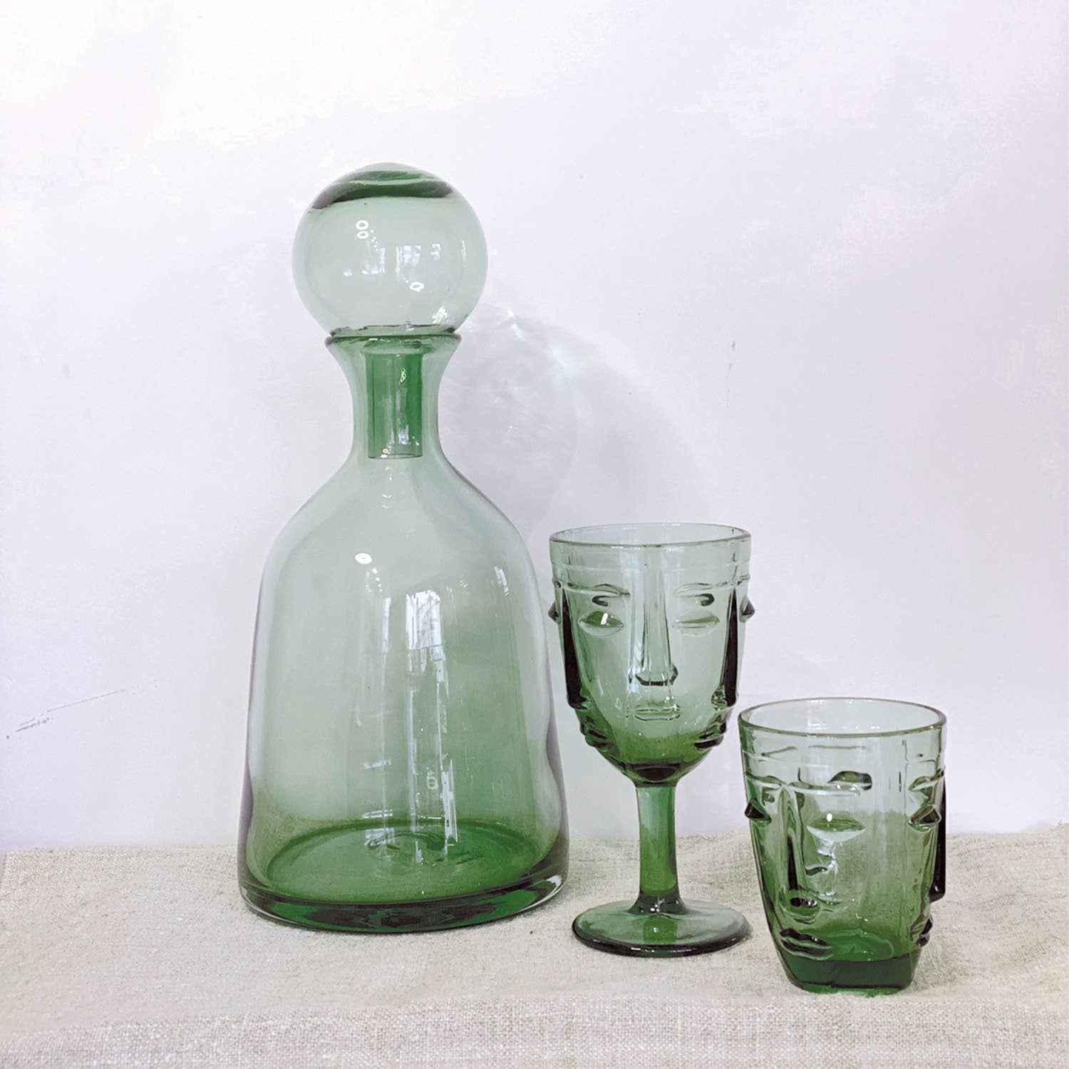 Face Stemmed Glass - Green