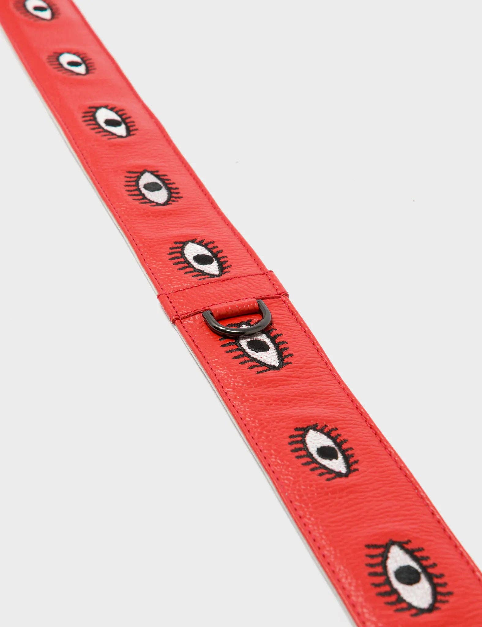 Embroidered Eyes Leather Shoulder Strap - Poppy Red