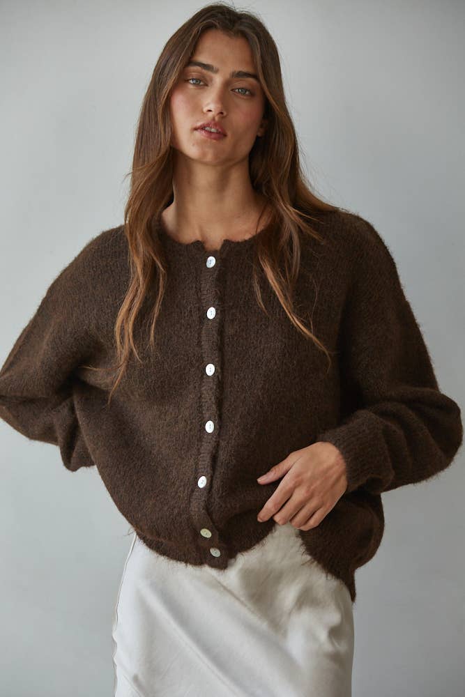 Knit Button Down Cardigan:  Chocolate