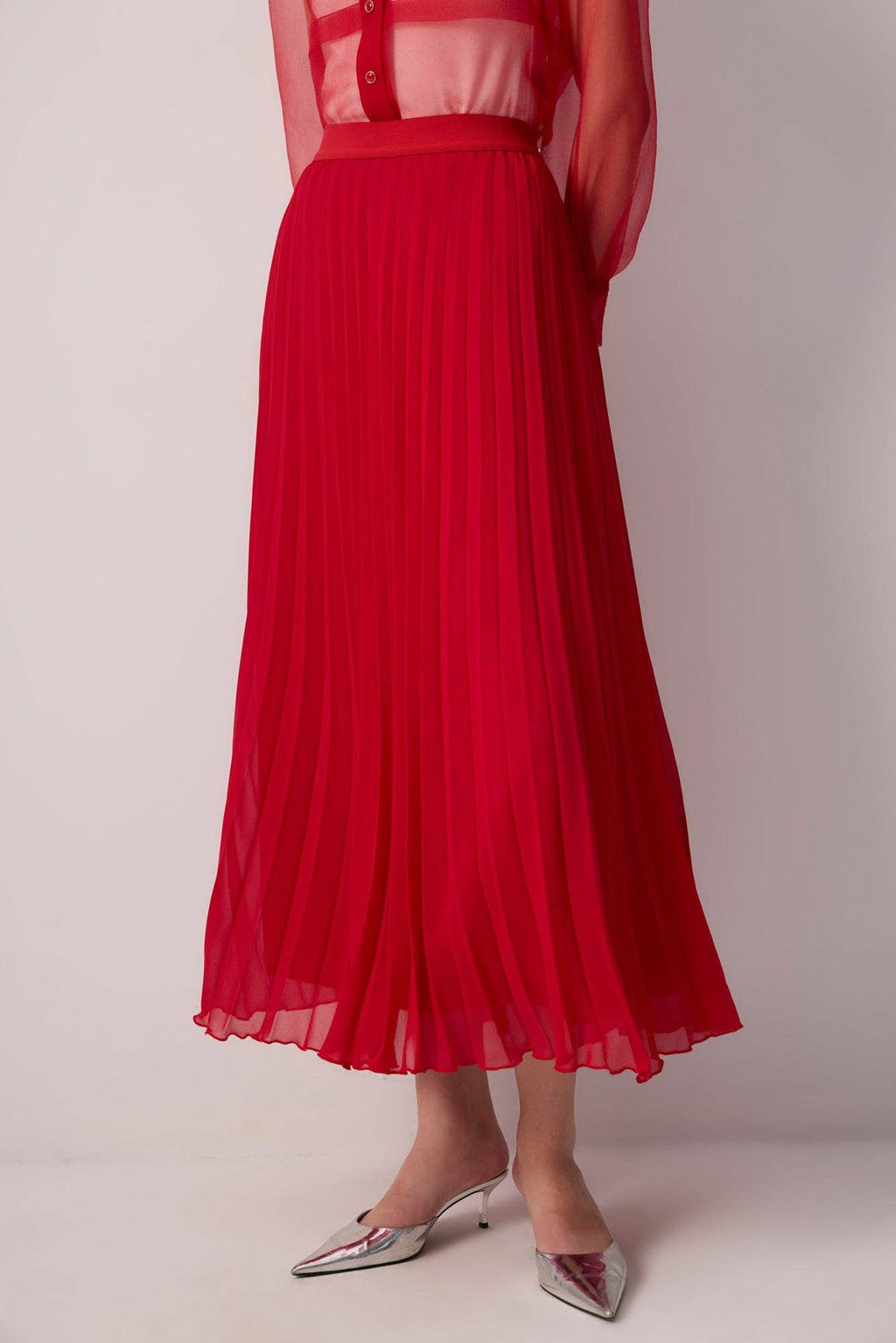 Elegant Pleated Chiffon Maxi Skirt - High Waisted