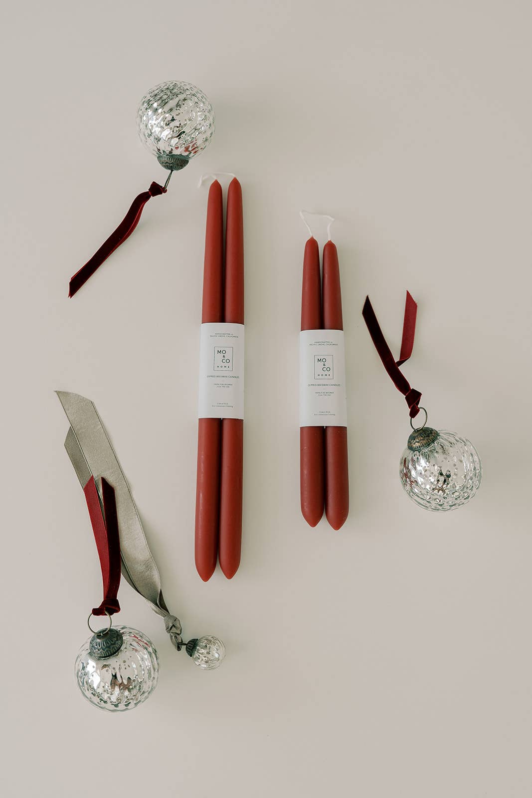 Dipped Beeswax Taper Candles - Berry Red