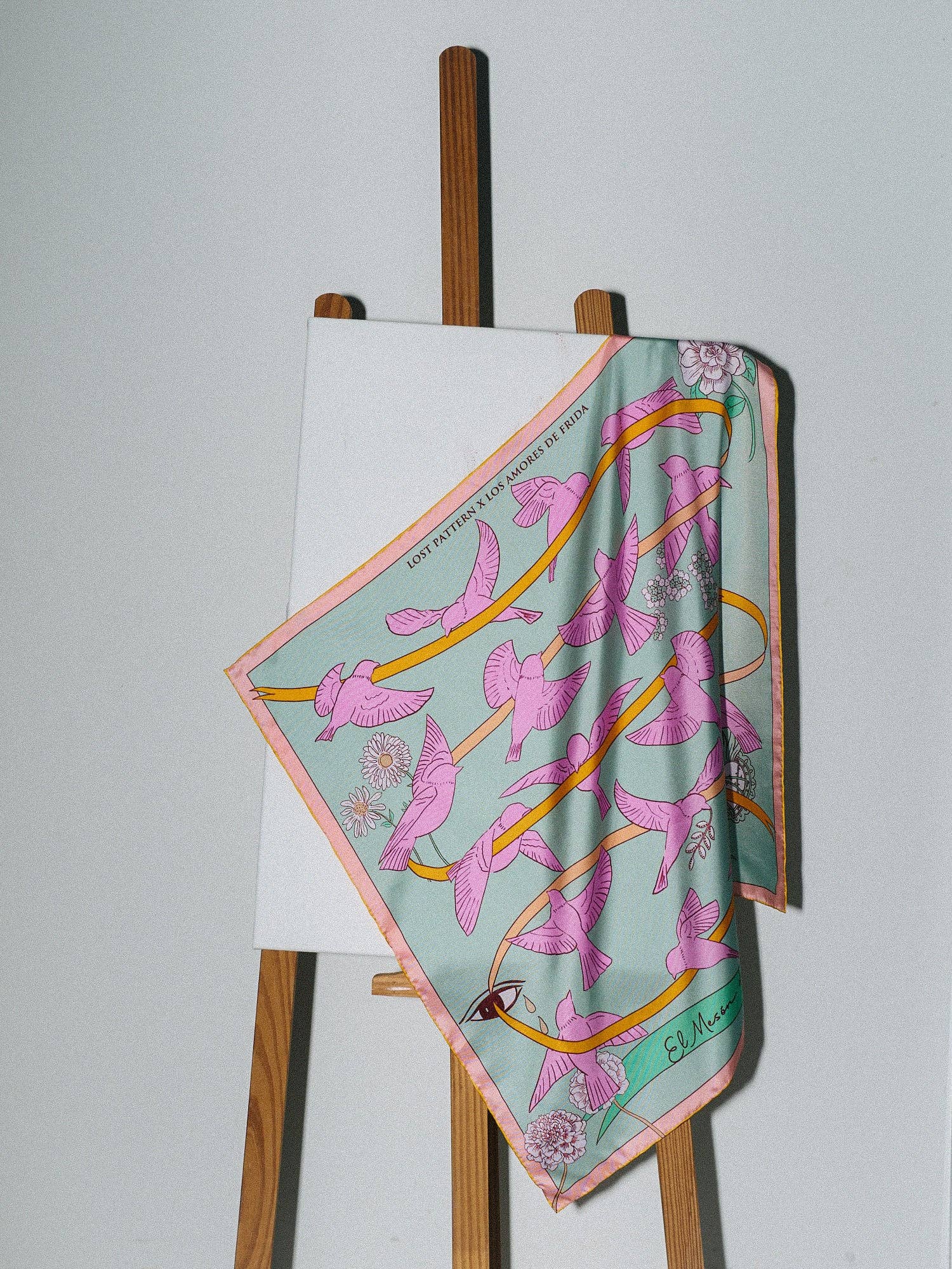 FRIDA x LOST PATTERN "House of Frida" Silk Bandana Scarf:  Pink