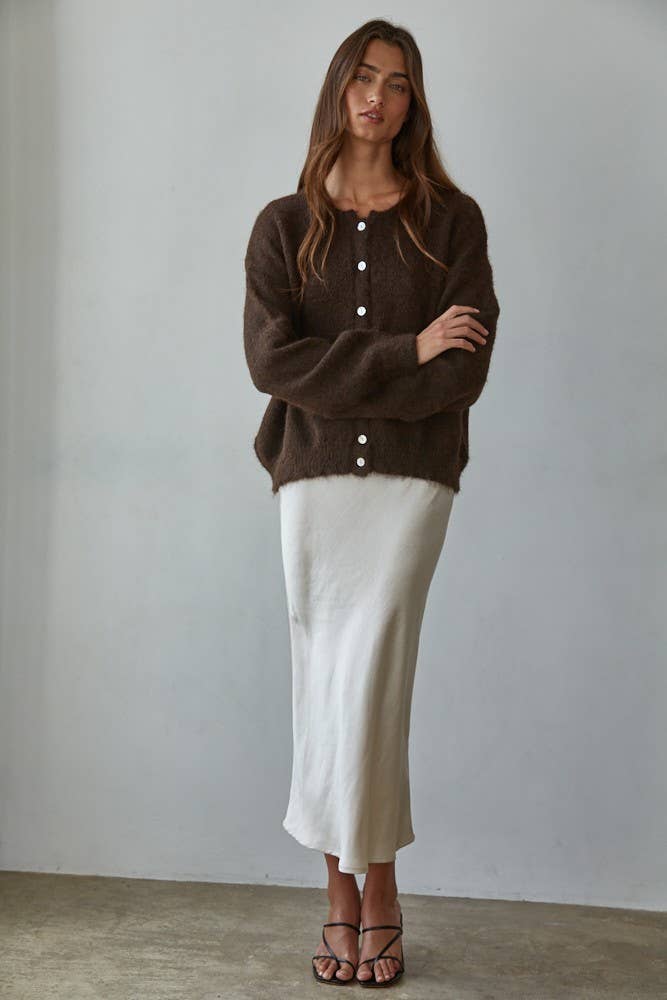 Knit Button Down Cardigan:  Chocolate