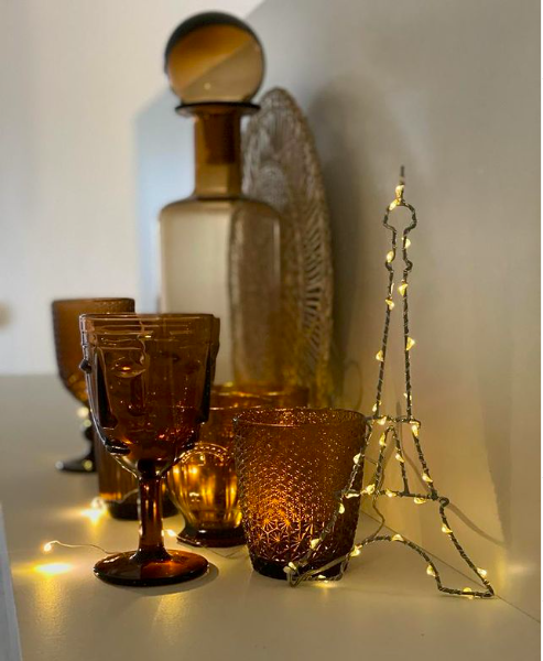 Amber face stemmed glass