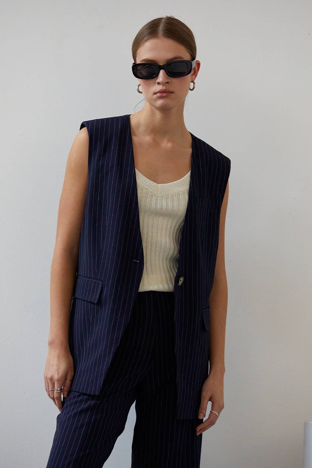 Sleeveless Pinstripe Blazer Vest