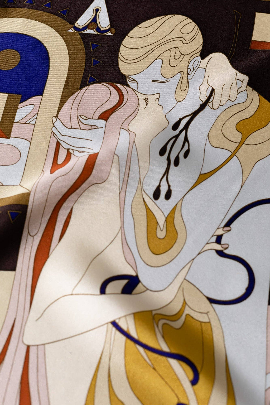 "The Kiss" Bandana Silk Scarf: Pink & Brown