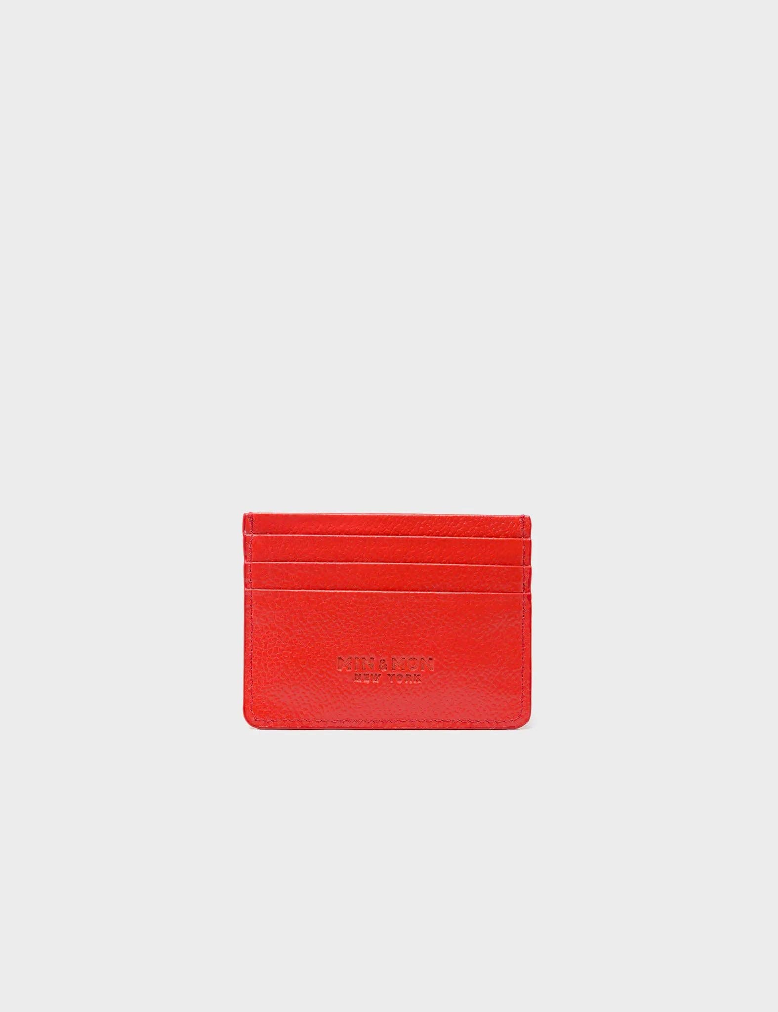 Filium Poppy Red Leather Cardholder - All Over Eyes Embroidery