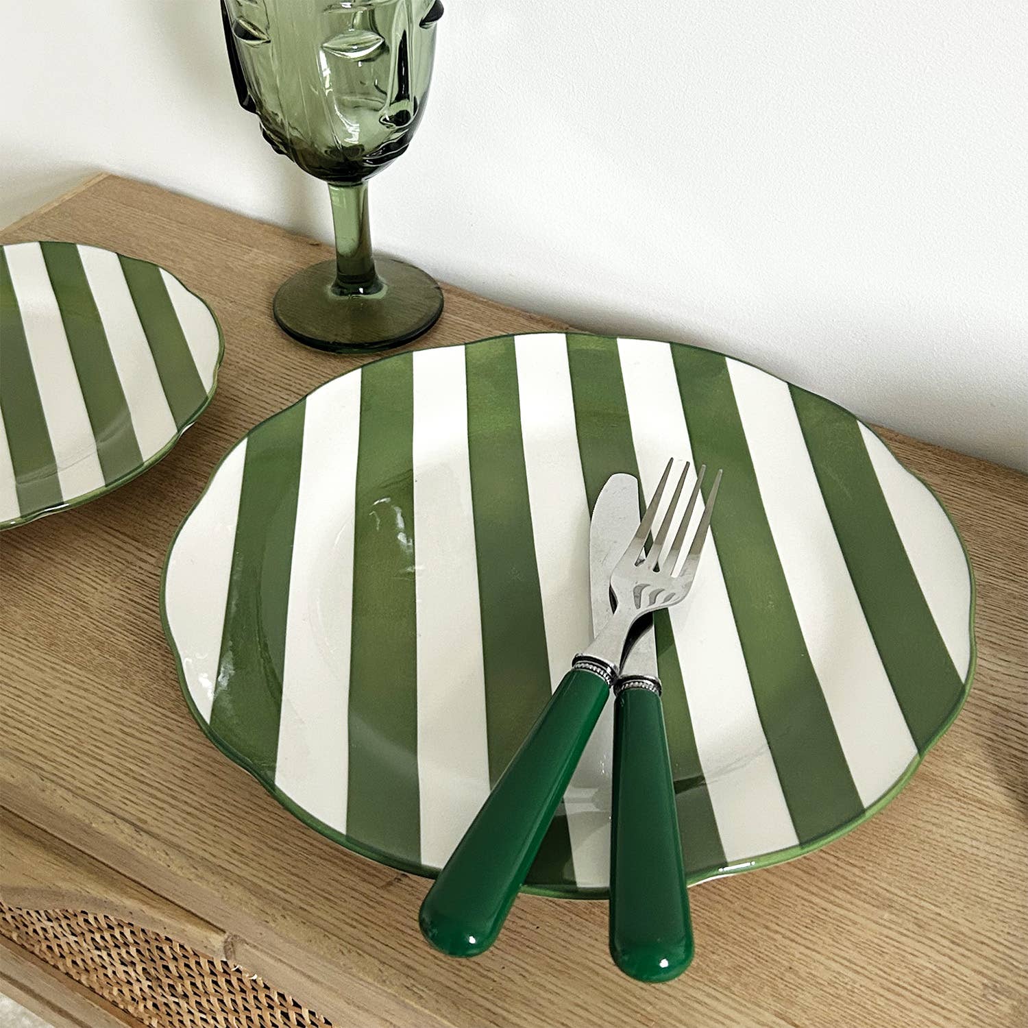 Face Stemmed Glass - Green