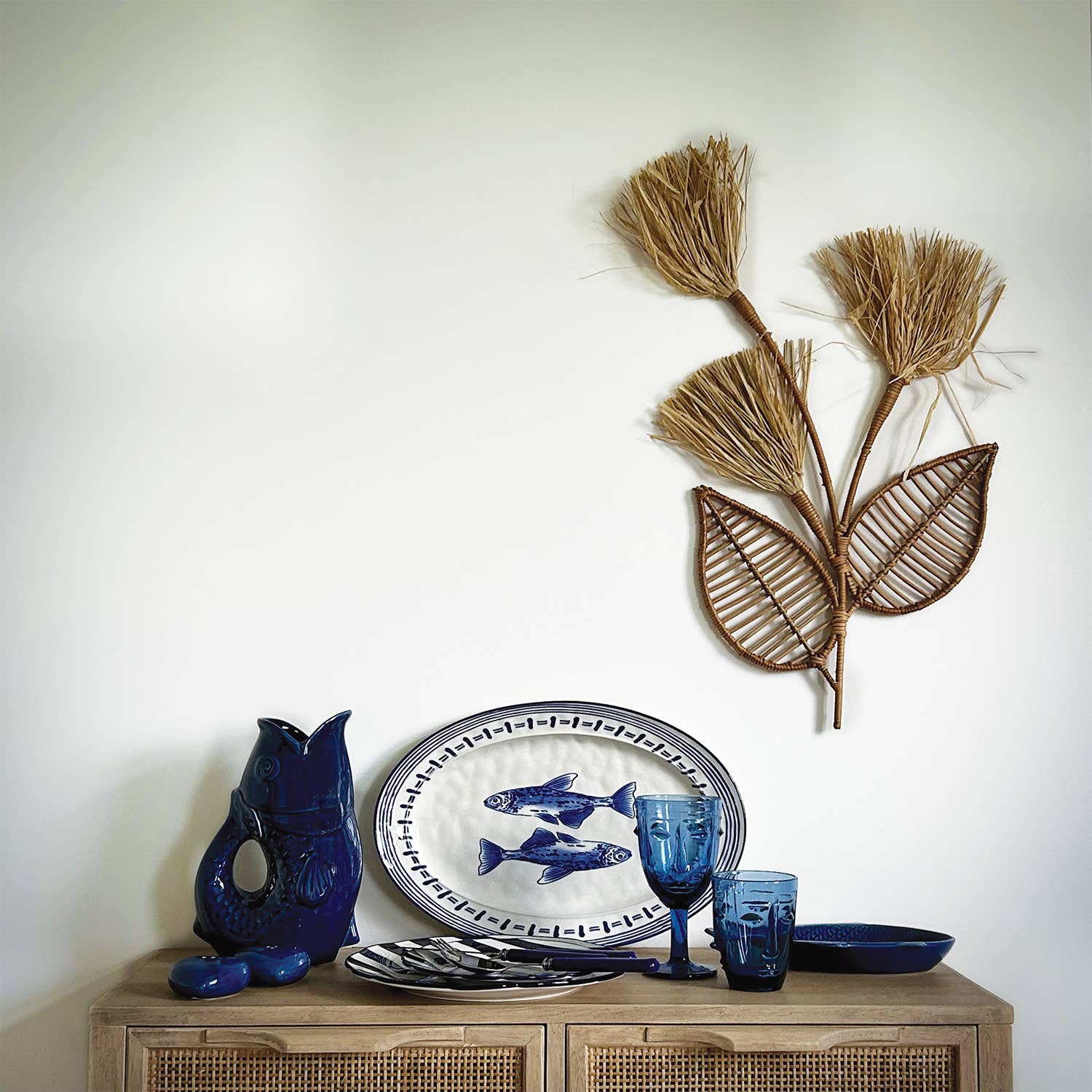 Face Stemmed Glass - Blue