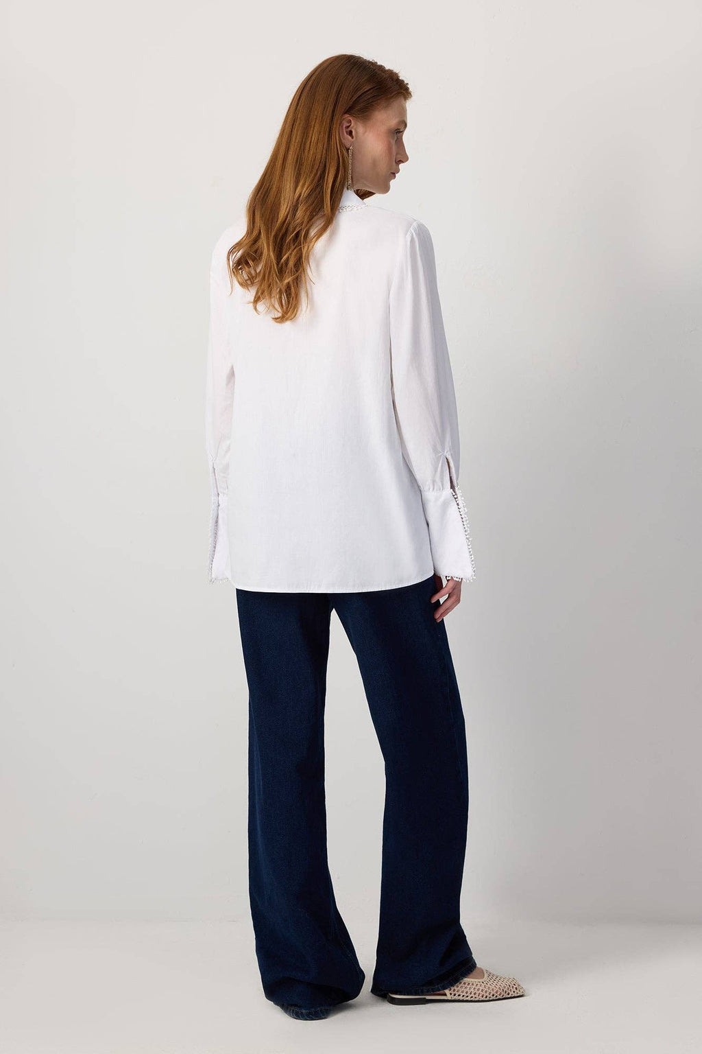 Embroidered Collar Cotton Shirt