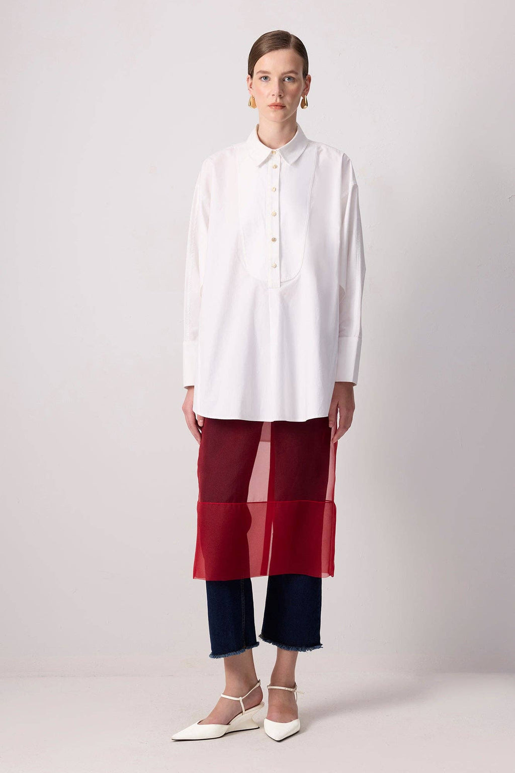 Sheer Organza Overlay Skirt:  Red