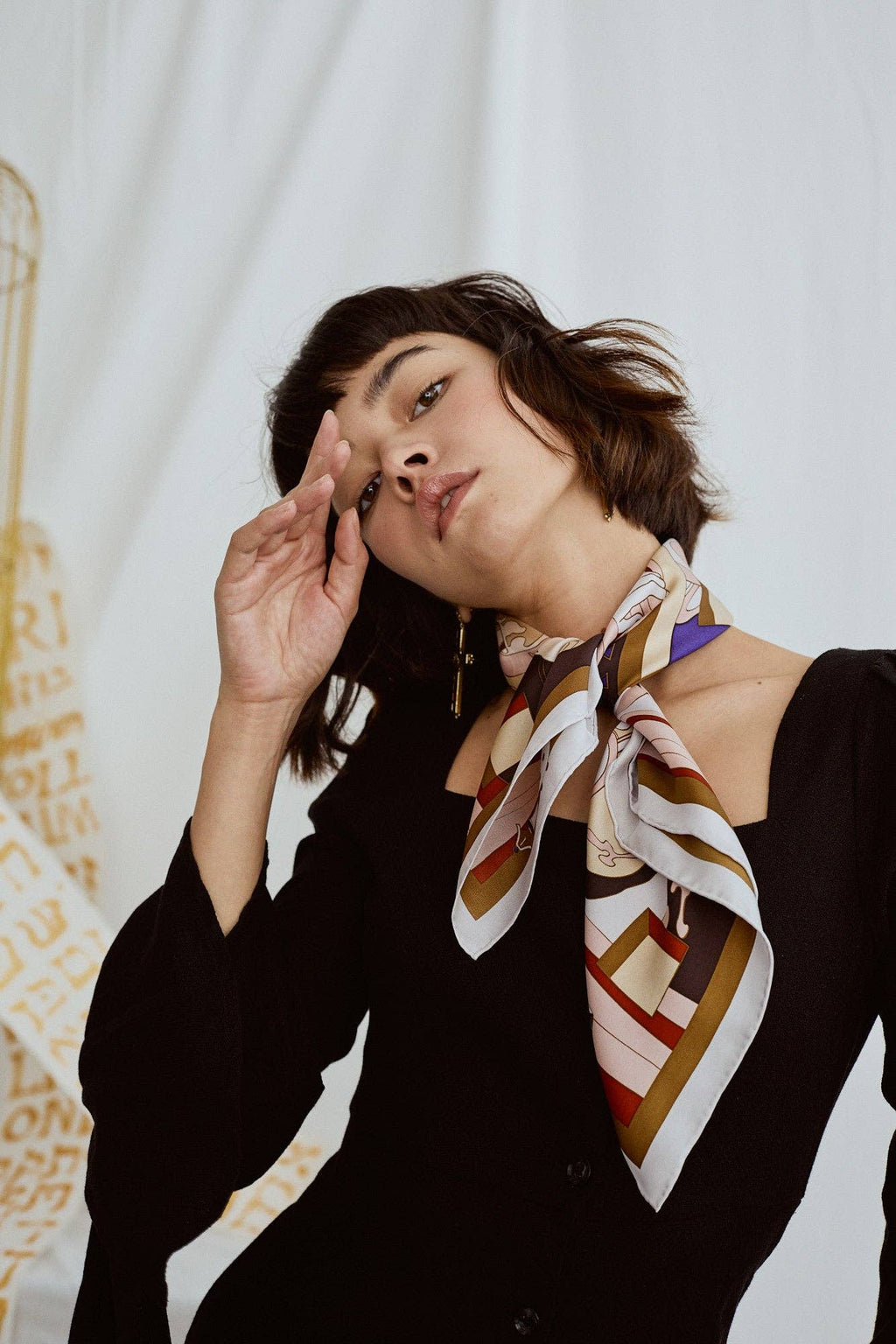 "The Kiss" Bandana Silk Scarf: Pink & Brown
