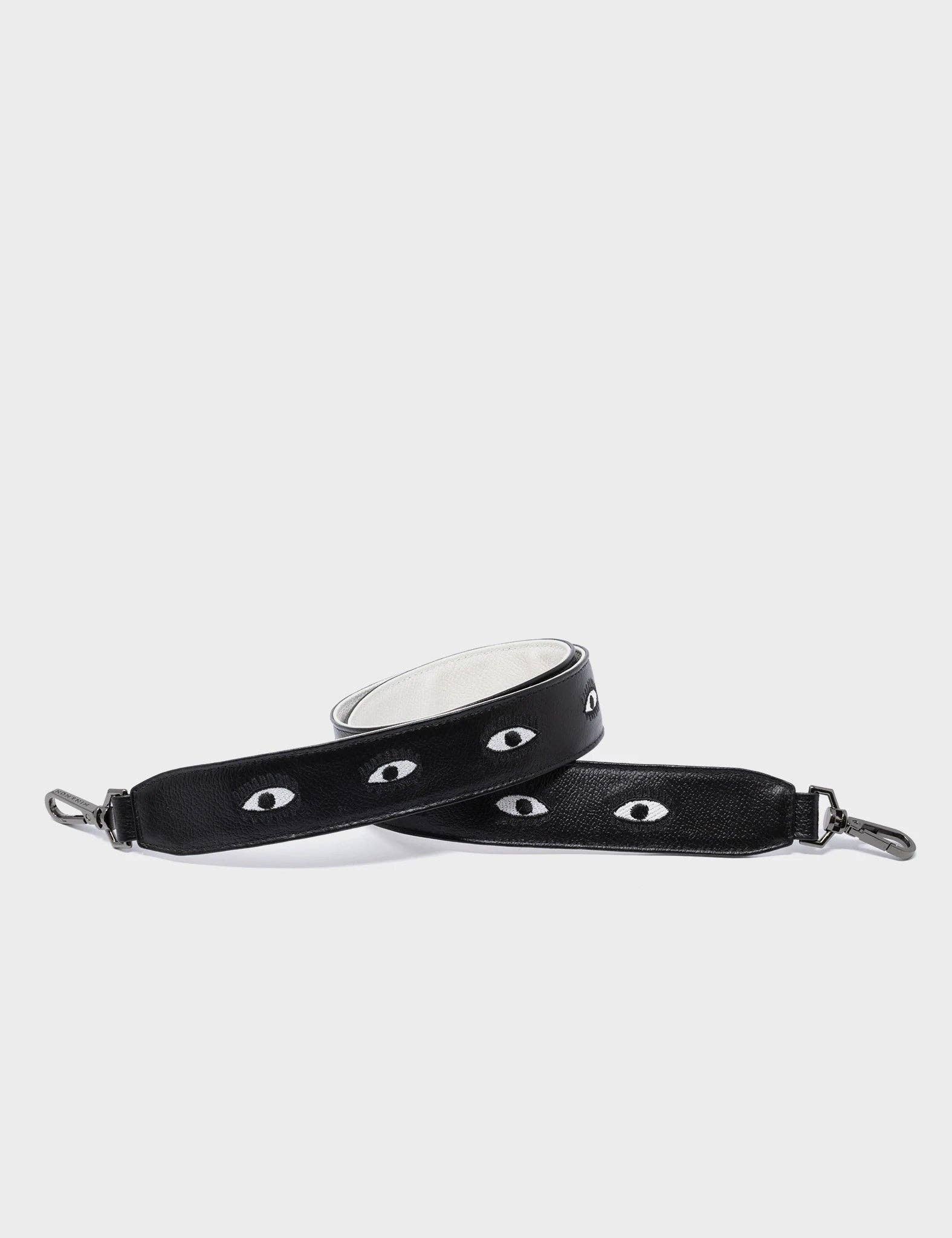 Embroidered Eyes Leather Shoulder Strap:  Black