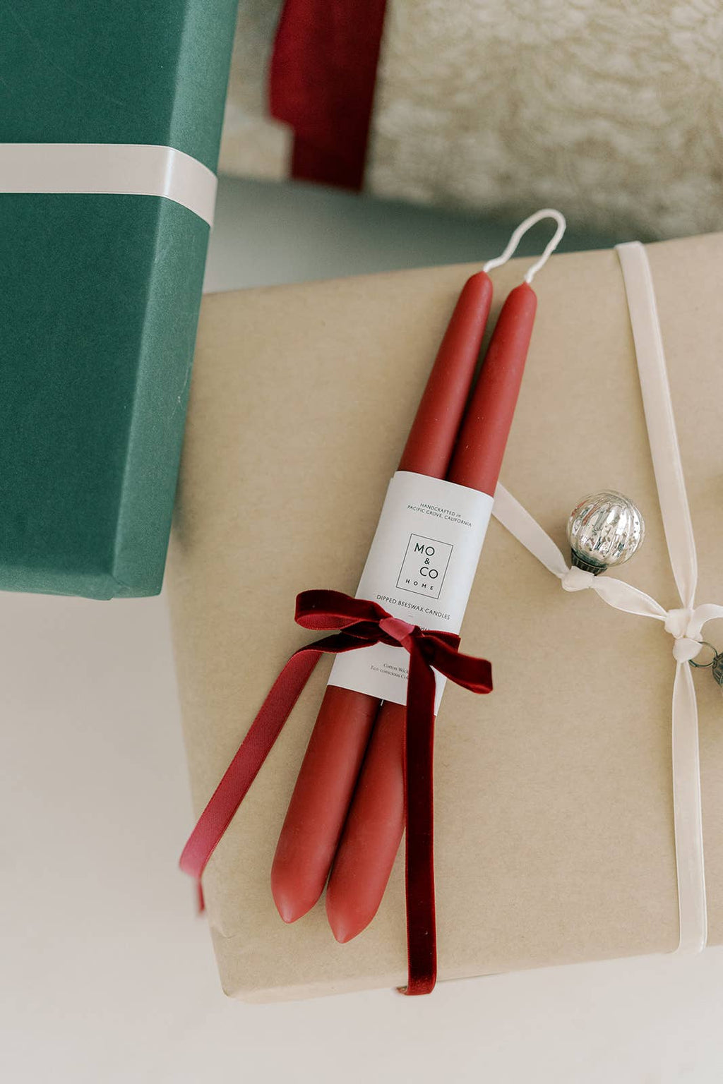 Dipped Beeswax Taper Candles - Berry Red