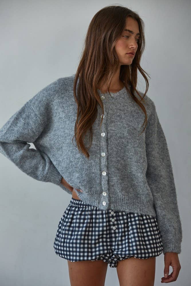 Knit Button Down Cardigan: Grey