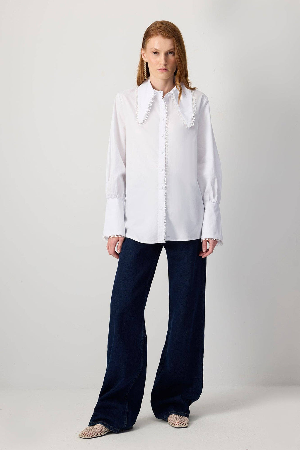 Embroidered Collar Cotton Shirt