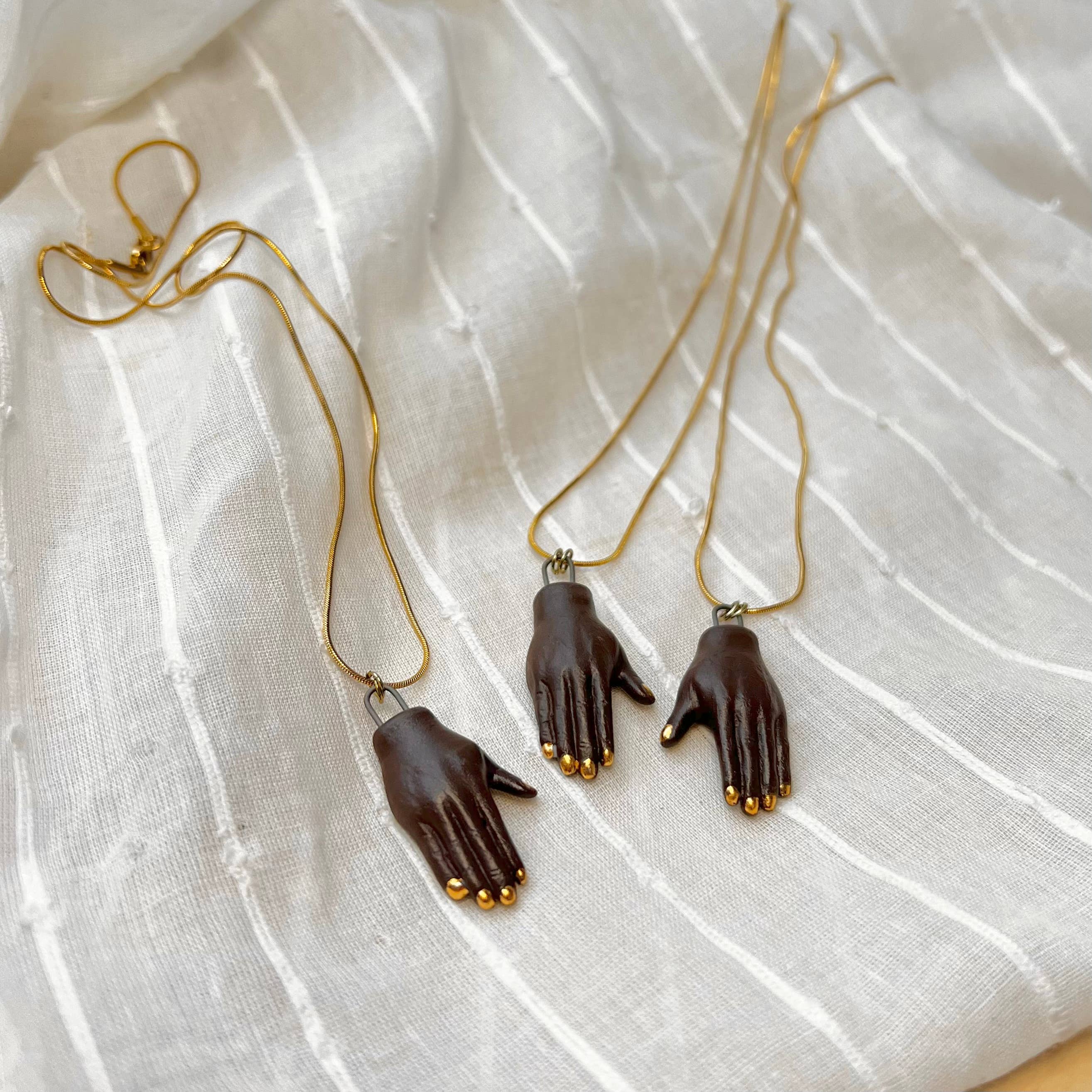 Ceramic Brown and Gold Handpainted Pendant Necklace