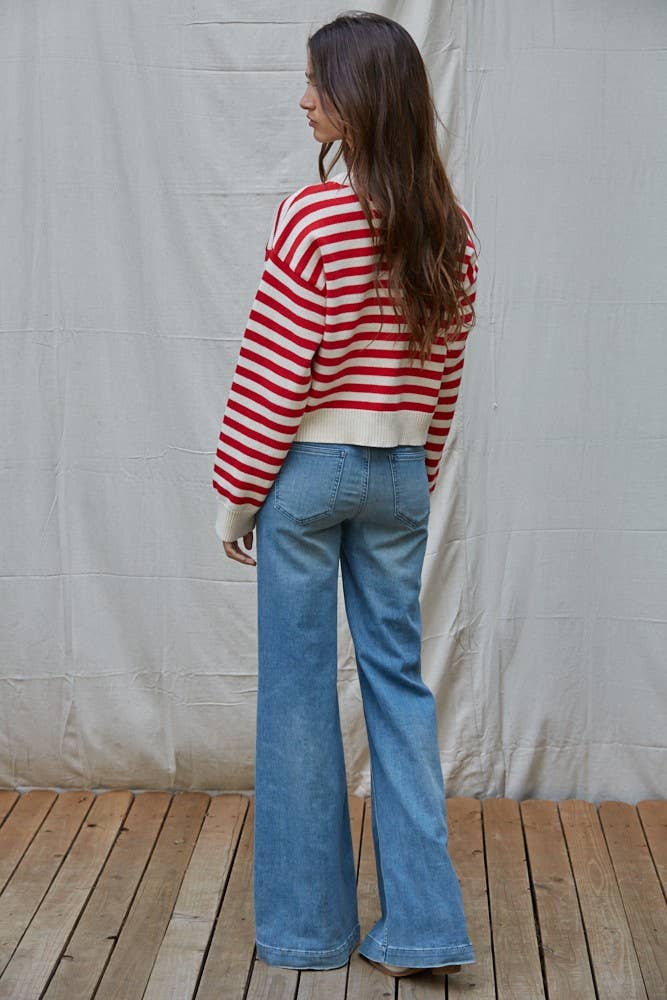 Striped Pullover: Cream Red