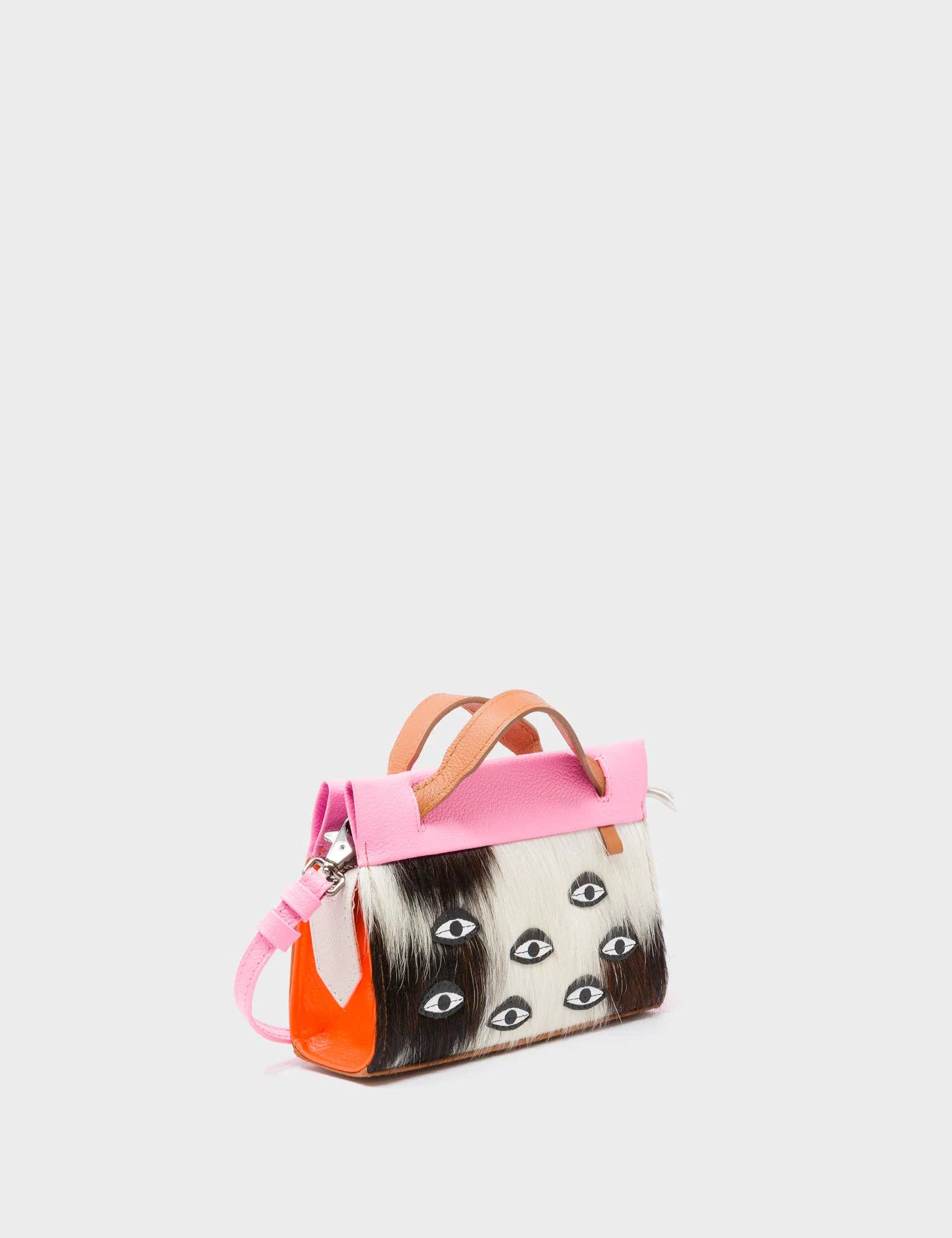 Vali Crossbody Micro Leather Bag:  Bubblegum Pink and Neon Orange