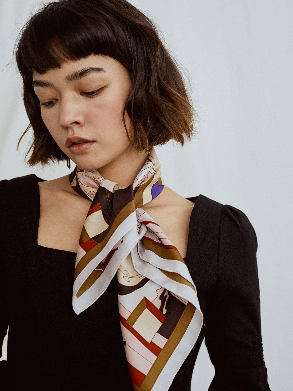 "The Kiss" Bandana Silk Scarf: Pink & Brown