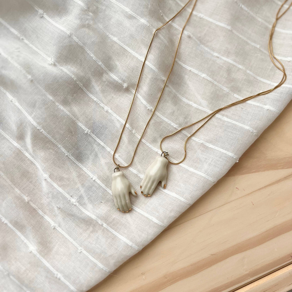 Ceramic White and Gold Hand Pendant Necklace