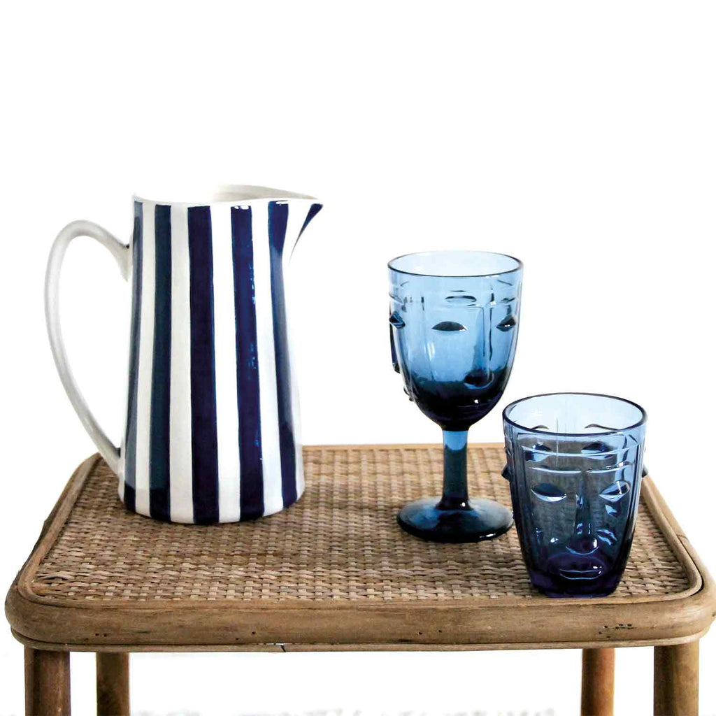 Face Stemmed Glass - Blue