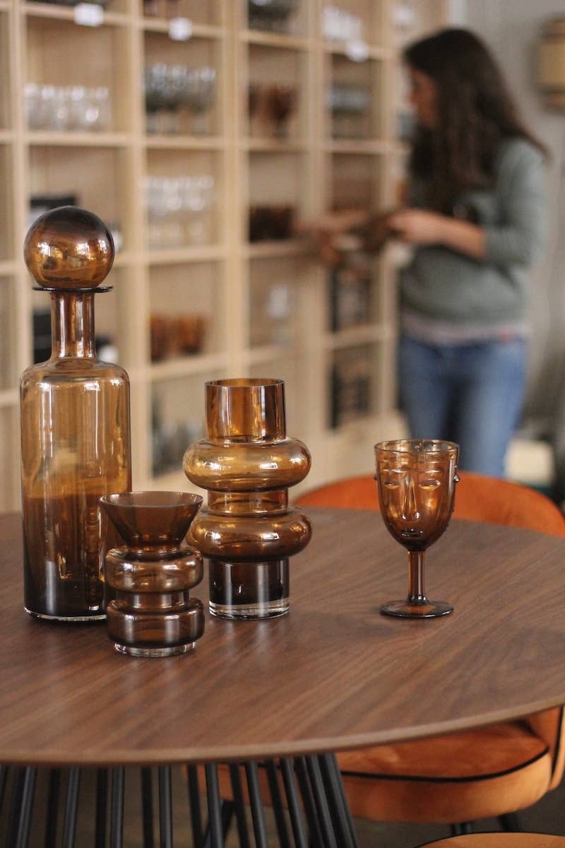 Amber face stemmed glass