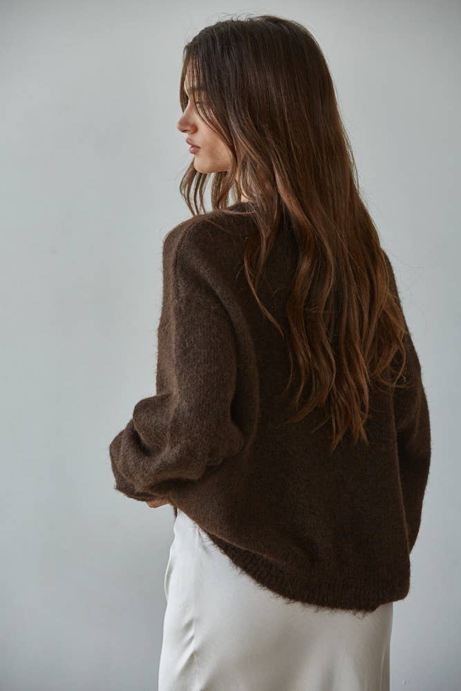 Knit Button Down Cardigan:  Chocolate