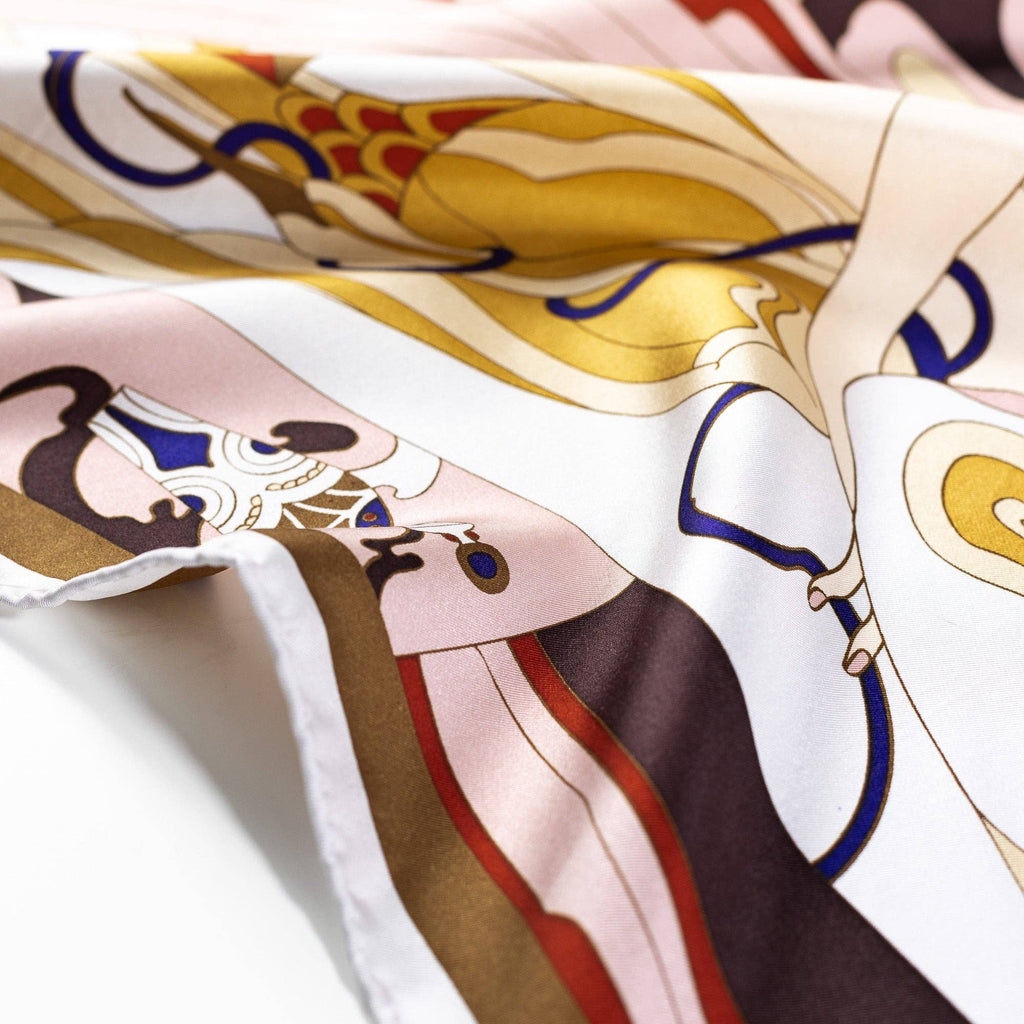 "The Kiss" Bandana Silk Scarf: Pink & Brown