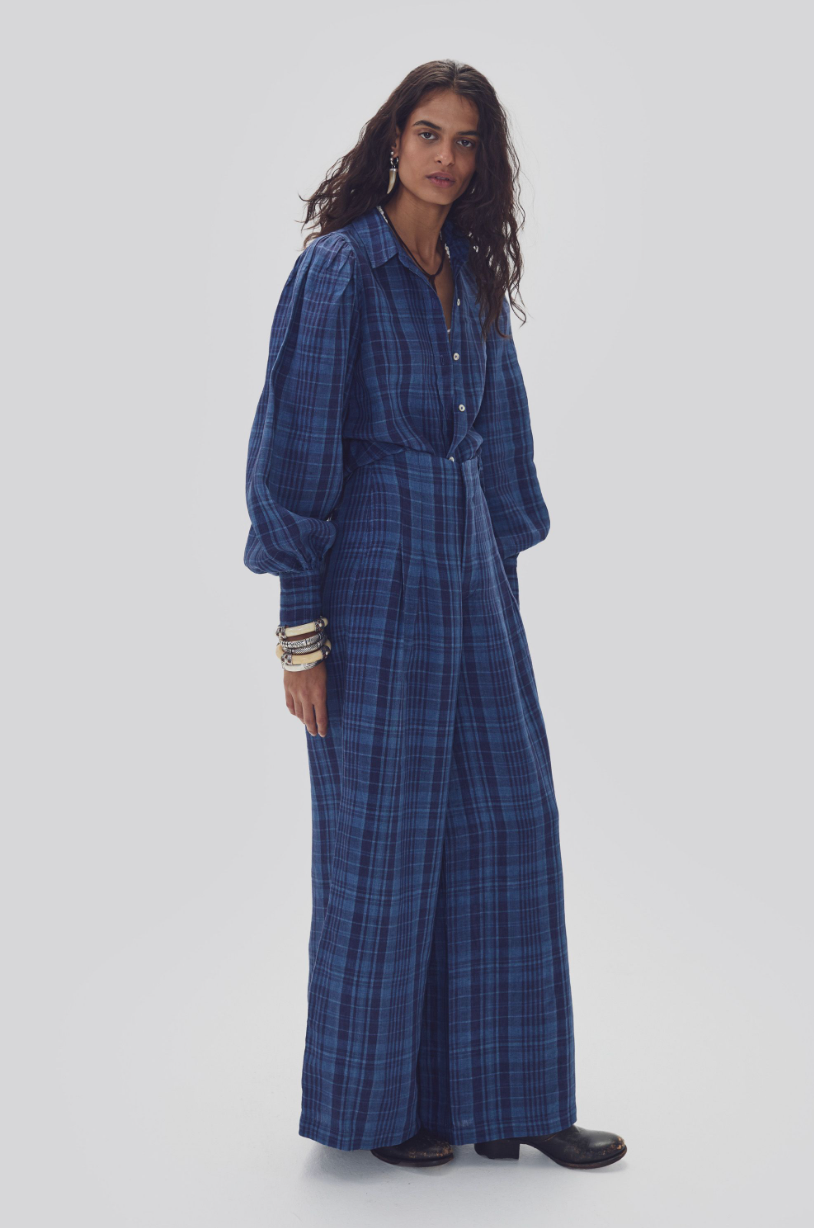 Culotte Linen Pants - Ocean Checks